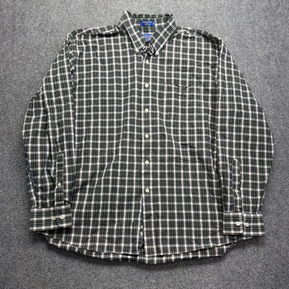 Pendleton Mens XXL Boulevard Shirt Green White Plaid Cotton Button Down